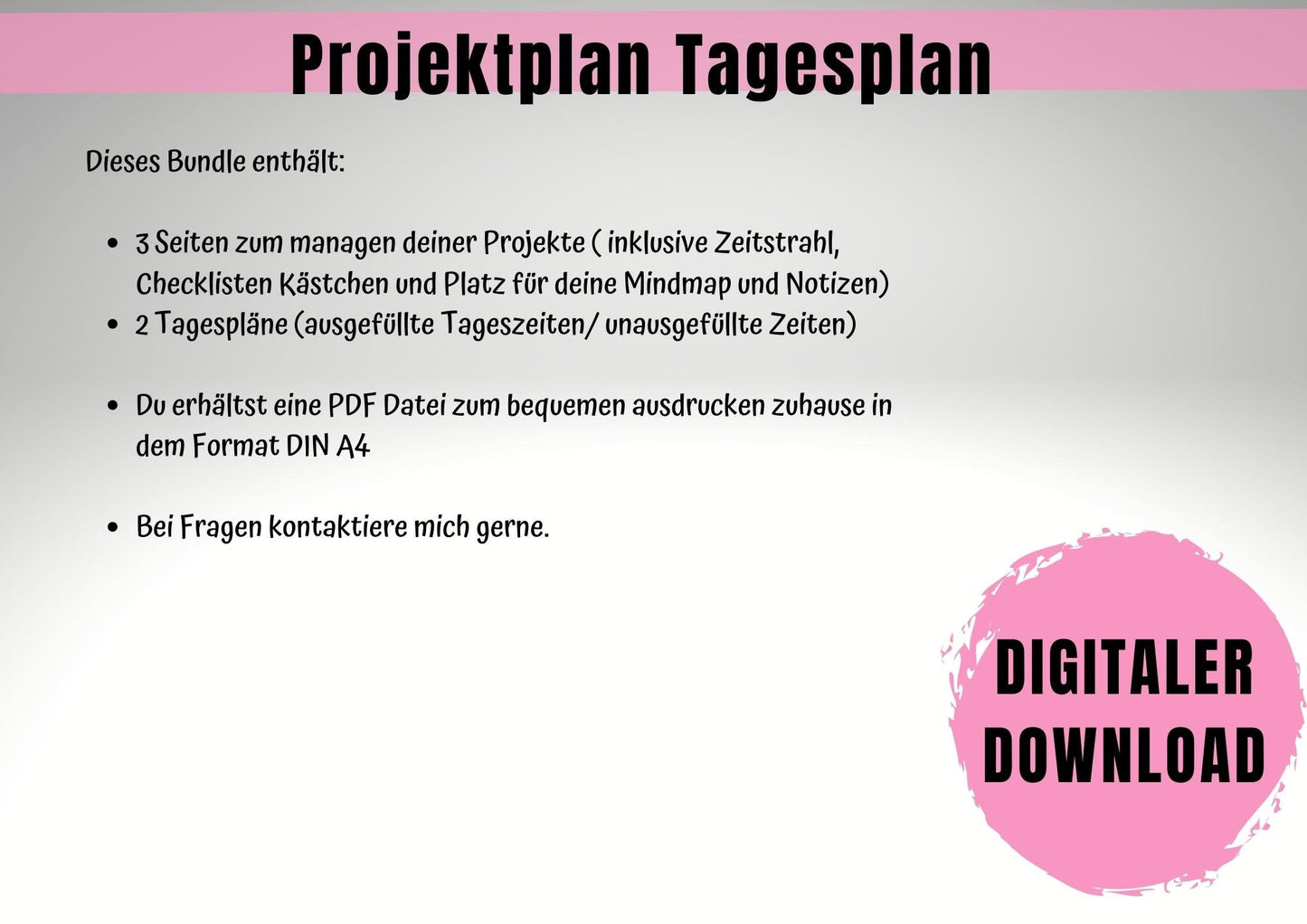 Projektplan mit Zeitstahl, Mindmap u. Tagesplan für ein effektives Zeitmanagement zur Optimierung deines Projekts.Ideal für Studium&Business