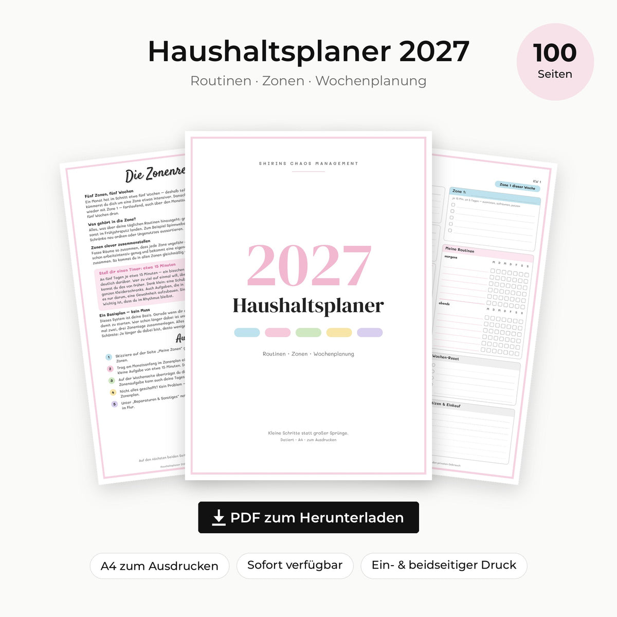 Haushaltsplaner 2027 – 100 Seiten | A4 PDF zum Ausdrucken