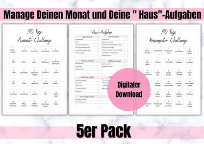 Haushalts- Checklisten, Monatsübersicht, Challenges zum Ausmisten und Putzen