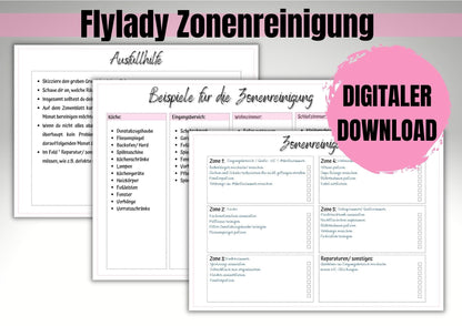 Flylady Checklisten, Zonenplan, Monatsübersicht, Hausaufgaben, Ausfüll- Muster, Einführung in die Zonenreinigung, insgesamt 11 Seiten