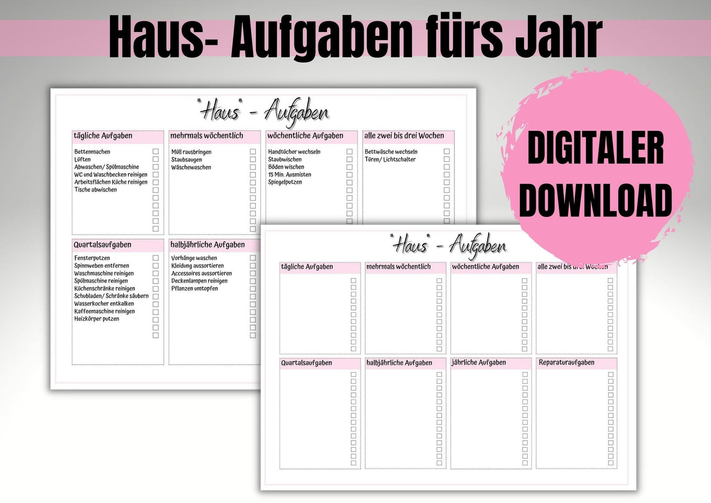Flylady Checklisten, Zonenplan, Monatsübersicht, Hausaufgaben, Ausfüll- Muster, Einführung in die Zonenreinigung, insgesamt 11 Seiten