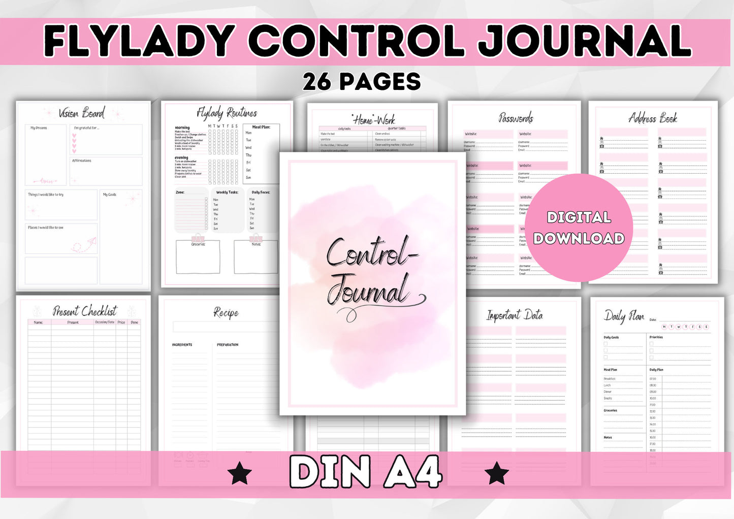ENGLISH Control Journal *DIN A4 | Flylady Checklist | cleaning schedule I household and life organization Bundle Printables | PDF I