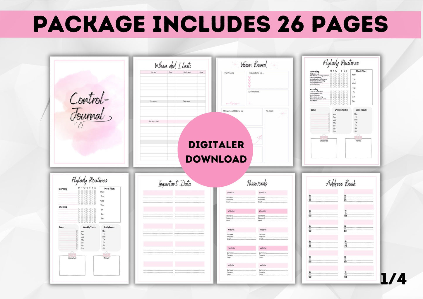 ENGLISH  Control Journal *DIN A5 | Flylady Checklist | cleaning schedule I household and life organization Bundle Printables | PDF I