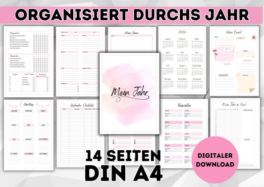 Kalender mit div. Übersichten zur Organisation von Haushalt und Leben. Immerwährend mit Übersicht für 2024/25 zum herunterladen und drucken