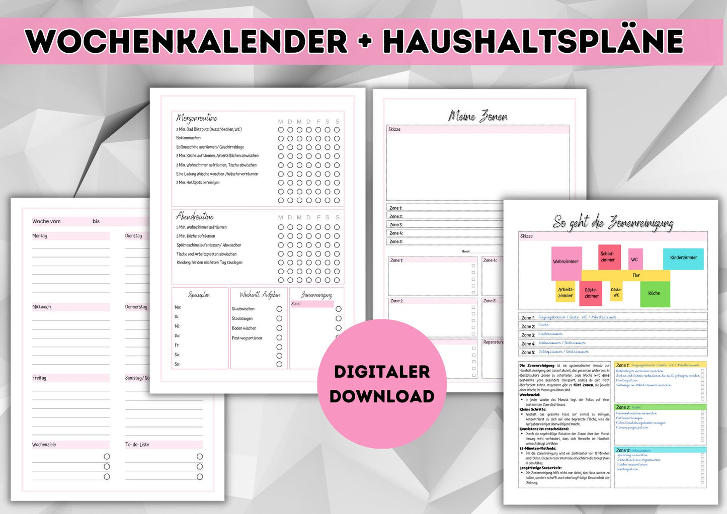Kalender mit div. Übersichten zur Organisation von Haushalt und Leben. Immerwährend mit Übersicht für 2024/25 zum herunterladen und drucken