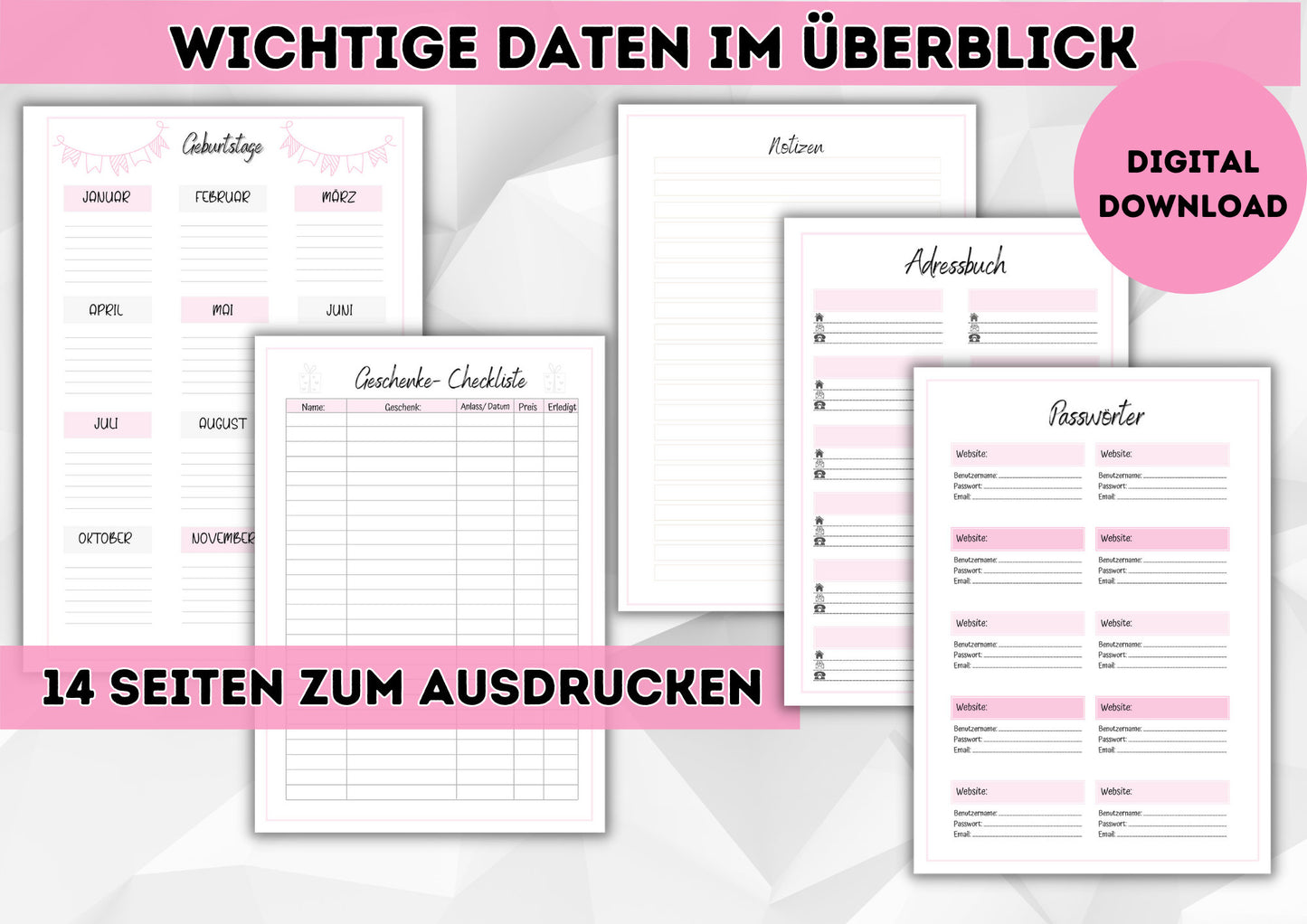 Kalender A5 mit Haushaltsübersicht nach Flylady uvm. zum ausdrucken. Diverse Übersichten helfen beim Planen und organisieren durch das Jahr