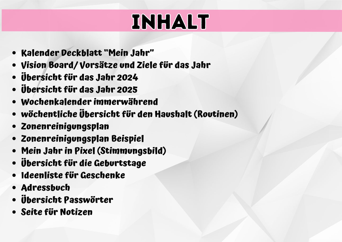 Kalender A5 mit Haushaltsübersicht nach Flylady uvm. zum ausdrucken. Diverse Übersichten helfen beim Planen und organisieren durch das Jahr