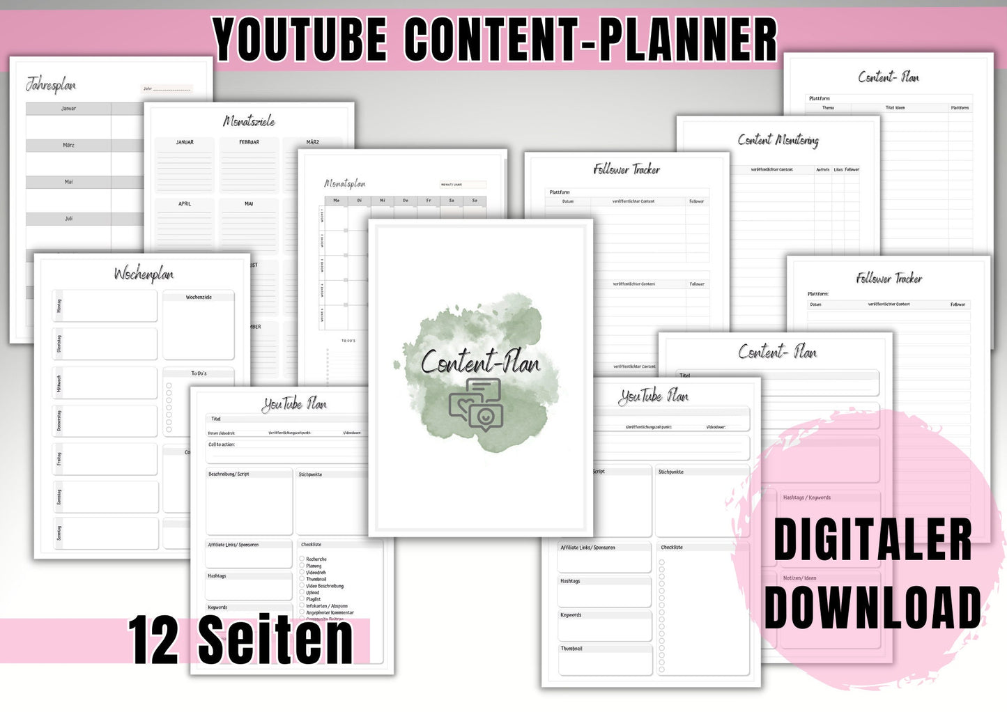 Content Planner für YouTube, mit hilfreichen Vorlagen zur Optimierung deines Contents (Skript, Planung, Kooperationen, Tracker uvm) DIN A4